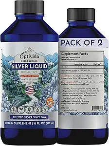 Optivida Health Colloidal Silver Liquid (2 Pack) – Supplément colloidal Nano Silver Premium pour le bien-être quotidien et le soutien immunitaire, hydrosol liquide naturel pour adultes et enfants, sans OGM, sans gluten