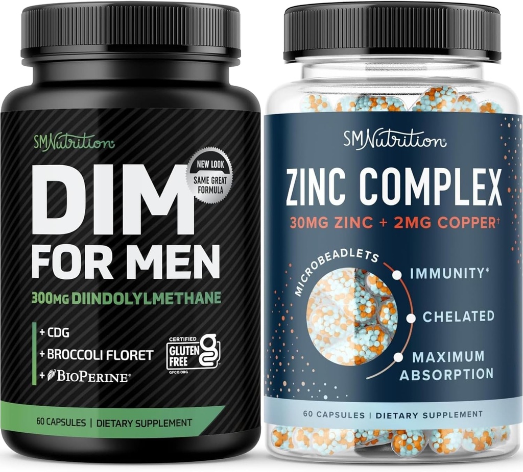 Testosterone Zinc Complex & 300mg DIM Supplement for Men for Estrogen Metabolism and Testosterone Support | Microbeadlet Zinc Supplement (60 Servings) with DIM Complex for Men (60 Servings)