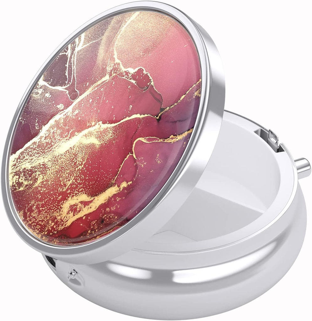 Boîte à pilules Nipichsha, petit étui à pilules pour la purse et la poche, organisateur de voyage mignon, porte-conteneur de médicaments portatifs pour tenir les vitamines, médicaments, huile de poisson et suppléments, marbre rouge