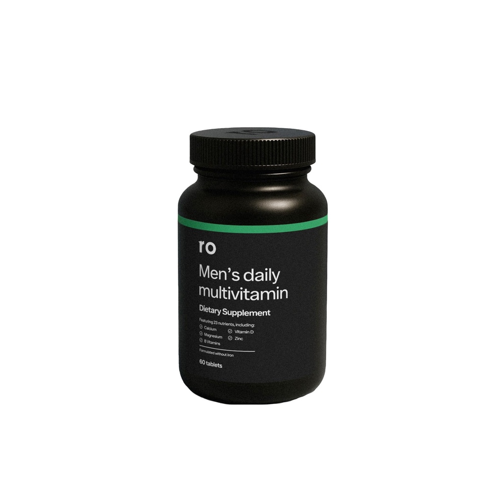 La multivitamine quotidienne Ro pour les hommes soutient l'activité physique, la santé cérébrale et cardiaque, et le système immunitaire avec 23 éléments nutritifs clés incluant le calcium, le magnésium et le zinc 30 jours d'approvisionnement (60 comprimés)