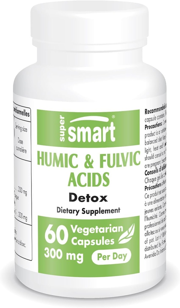 Supersmart - Supplément à l'acide humique et fulvic 300mg par jour (brevet et haute résistance) - Mélange minéral humique fulvic - Sans OGM et sans gluten - 60 capsules végétariennes