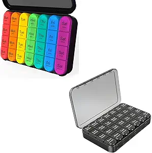 Daviky Weekly Pill Organizer 4 fois par jour, Medicine Pill Organizer Daily Pill Box Organizer, grand cas de pilule de 7 jours pour voyager avec 28 compartiments pour tenir des médicaments, de la vitamine et des suppléments