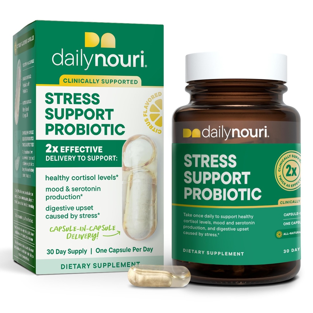 Le quotidien Nouri Stress Support Probiotique pour les femmes et les hommes Supporte la gestion du cortisol, le soulagement du stress, l'humeur, la digestion et la santé Gut.