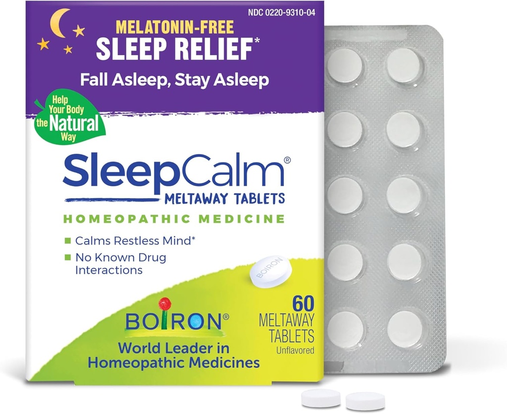 Boiron SleepCalm Sleep Aid pour un sommeil de nuit profond, relaxant et reposant - sans mélatonine et sans habitude - 60 Compte