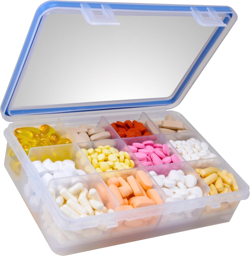 GMS 12 Compartiment Vitamine Pill Organizer - Grande Taille Convient pour plusieurs suppléments et comprimés - Design sûr et sécurisé avec fermeture facile de l'étrier - Organisateur de cabinet de médecine et idéal pour les voyages