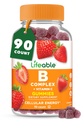 Gommies complexes de vitamine B à vie pour les adultes avec de la vitamine C. Grandes Gommies de vitamine B à dégustation pour l'énergie et le système nerveux.