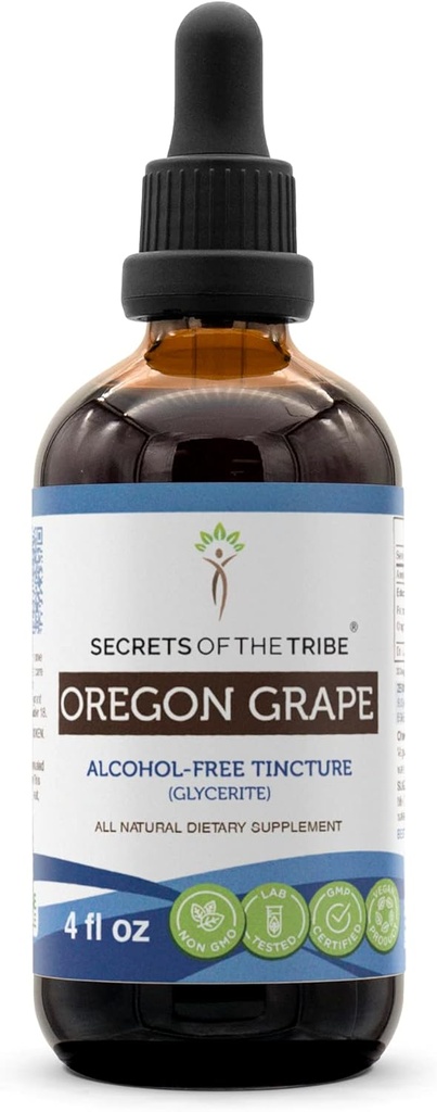 Secrets de l'extrait liquide sans alcool de la tribu de l'Oregon, d'élevage responsable du raisin de l'Oregon (Mahonia aquifolium) Racine séchée (4 FL OZ)