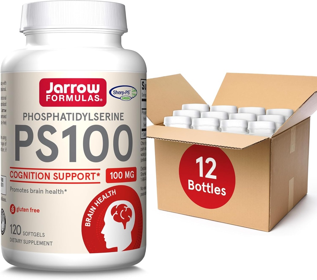Jarrow Formulas PS100 Phosphatidylserine 100 mg, Dietary Supplement for Brain Health and Cognition Support, 120 Softgels, 40-120 Day Supply, Pack of 12