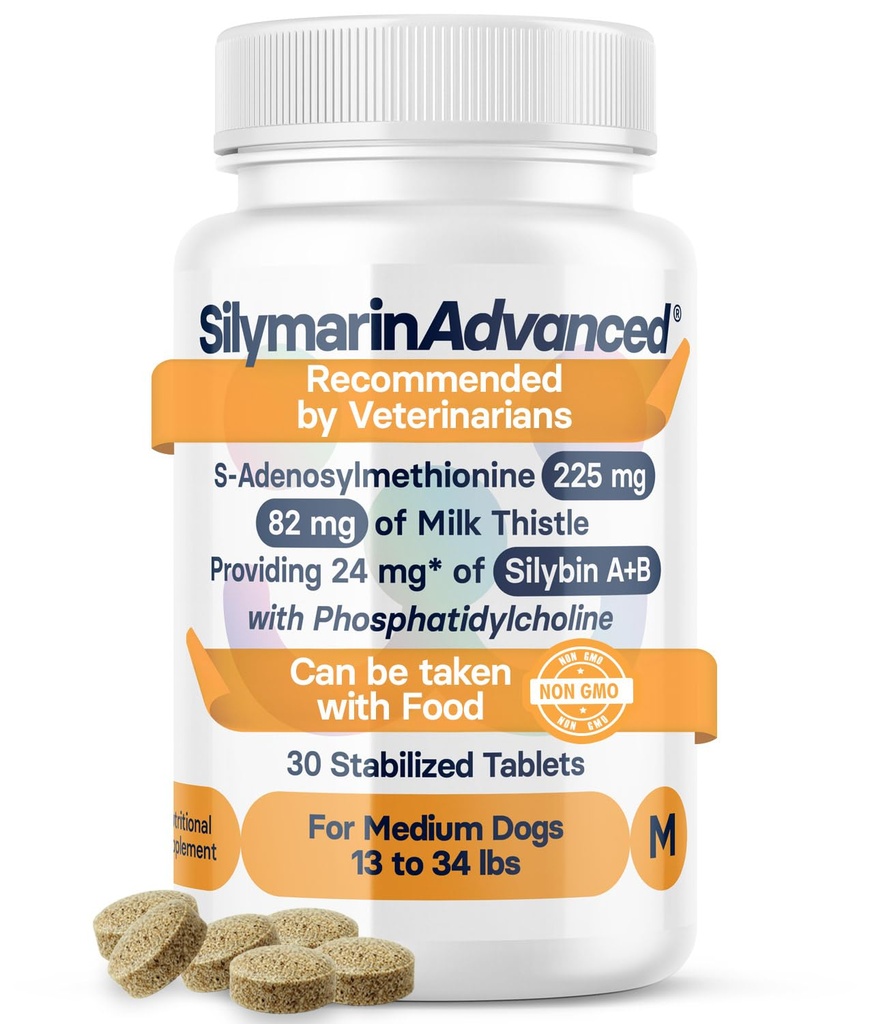 Supplément santé du foie pour chiens moyens - Chardon de lait pour chiens Soutien du foie avec S-Adénosylméthionine (Même) et Silybine - 30 comprimés