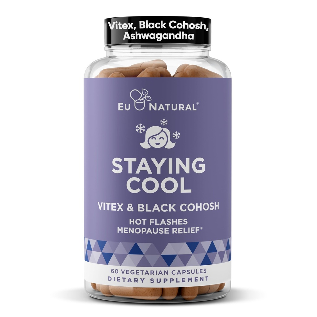 Rester cool Ménopause Suppléments pour les femmes – Hormonal Hot Flash Relief, Weight Support, & Night Sweats – Vitex Chaste Tree & Black Cohosh – 60 capsules molles végétariennes