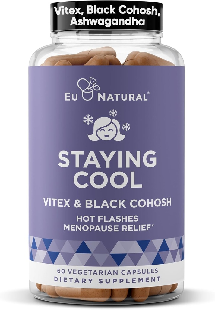 Rester cool Ménopause Suppléments pour les femmes – Hormonal Hot Flash Relief, Weight Support, & Night Sweats – Vitex Chaste Tree & Black Cohosh – 60 capsules molles végétariennes