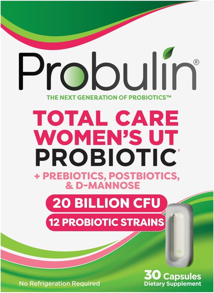 Probuline Total Soins Traitement urinaire des femmes = Prébiotiques + Probiotiques + Postbiotiques pour soutenir un microbiome vaginal sain - 20 milliards UFC - 12 souches - 30 capsules véganes