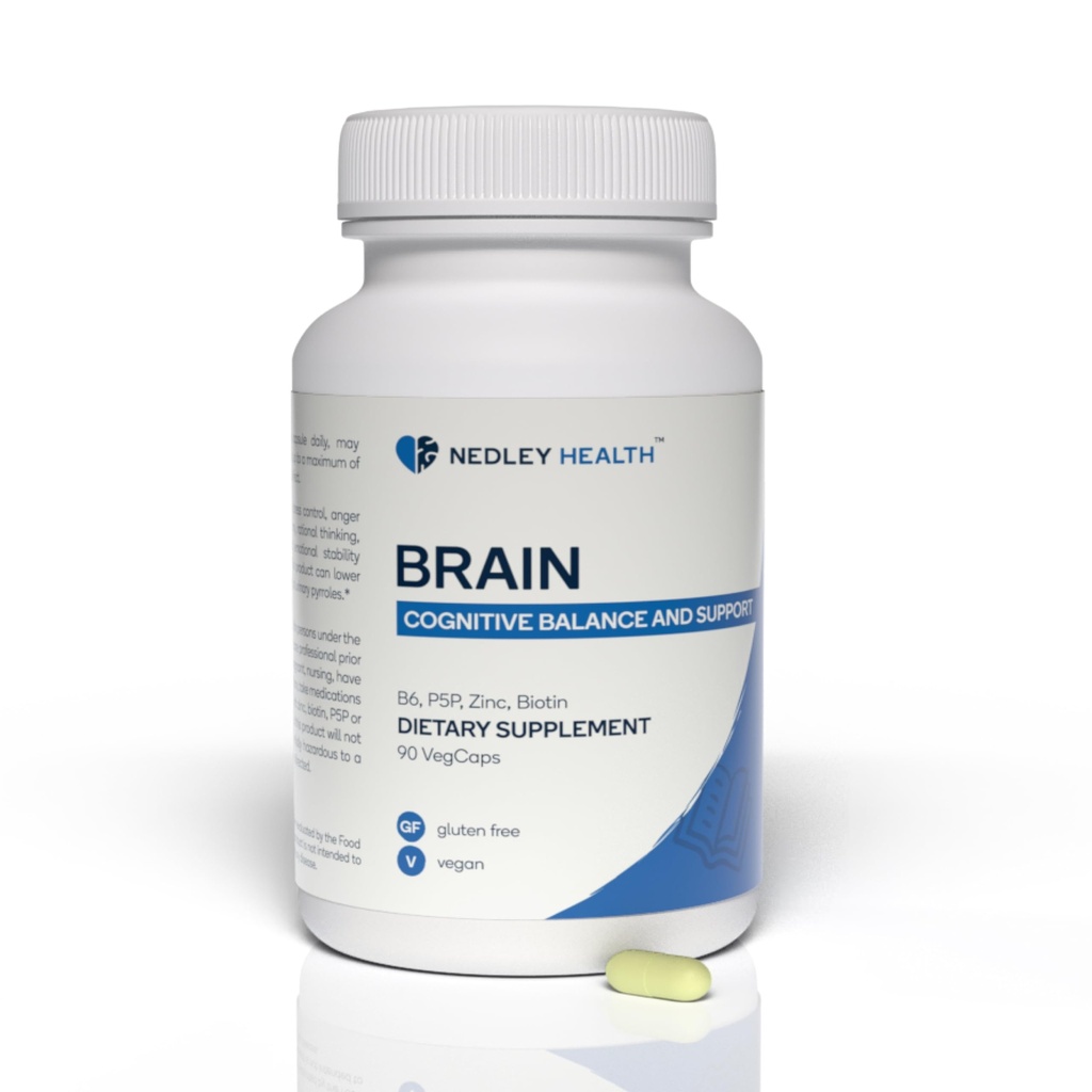 Supplément de soutien aux neurotransmetteurs équilibrés - Zinc, B6, Biotine pour fonction cognitive - 90 Capsules de Veggie (Brain)