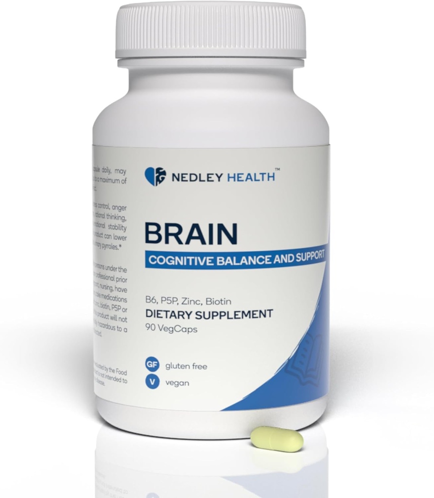 Supplément de soutien aux neurotransmetteurs équilibrés - Zinc, B6, Biotine pour fonction cognitive - 90 Capsules de Veggie (Brain)