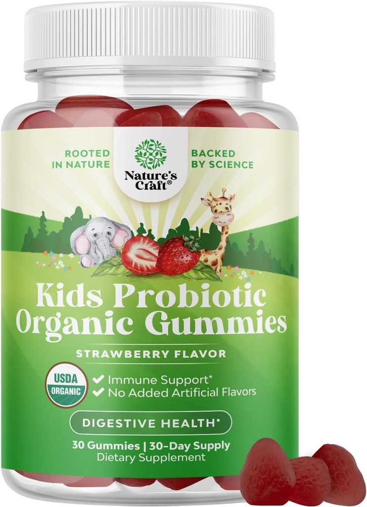 Immune Booster Kids Probiotic Gummies - Bacillus Subtilis Probiotic for Kids Upset Stomach Nettoyez le corps Immune Boost et Colon Detox - Relief de constipation et vitamine santé digestive Gummy