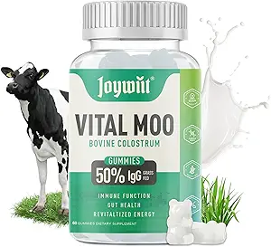 Colostrum Gummies 2000mg, Organic Bovine Colostrum Supplement for Muscle Growth, Energy Boost, Gut Health, Hair, Gluten Free, Calostro Bovino para Adultos Organico, 60 Count