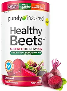 Poudre de betteraves saines purement inspirée, non aromatisée - Poudre de racine de betterave super avec extrait d'épinards rouges, vitamine C et zinc pour le soutien immunitaire - soutient la production d'oxyde nitrique pour les hommes et les femmes