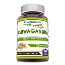 Pure Naturals Ashwagandha 500 Mg per Serving 120 Veggie Capsules Supplement | Made with Natural Ashwagandha | Non-GMO | Gluten Free | Made in USA