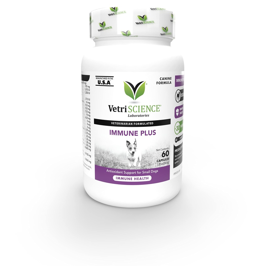 VetriScience Immunity Health Capsules Easy-Open, Supplément Immune Plus pour les petits chiens de race, Immune de l'avance cellulaire et soutien à l'allergie avec des antioxydants, Formule hypoallergénique, 120 Compte