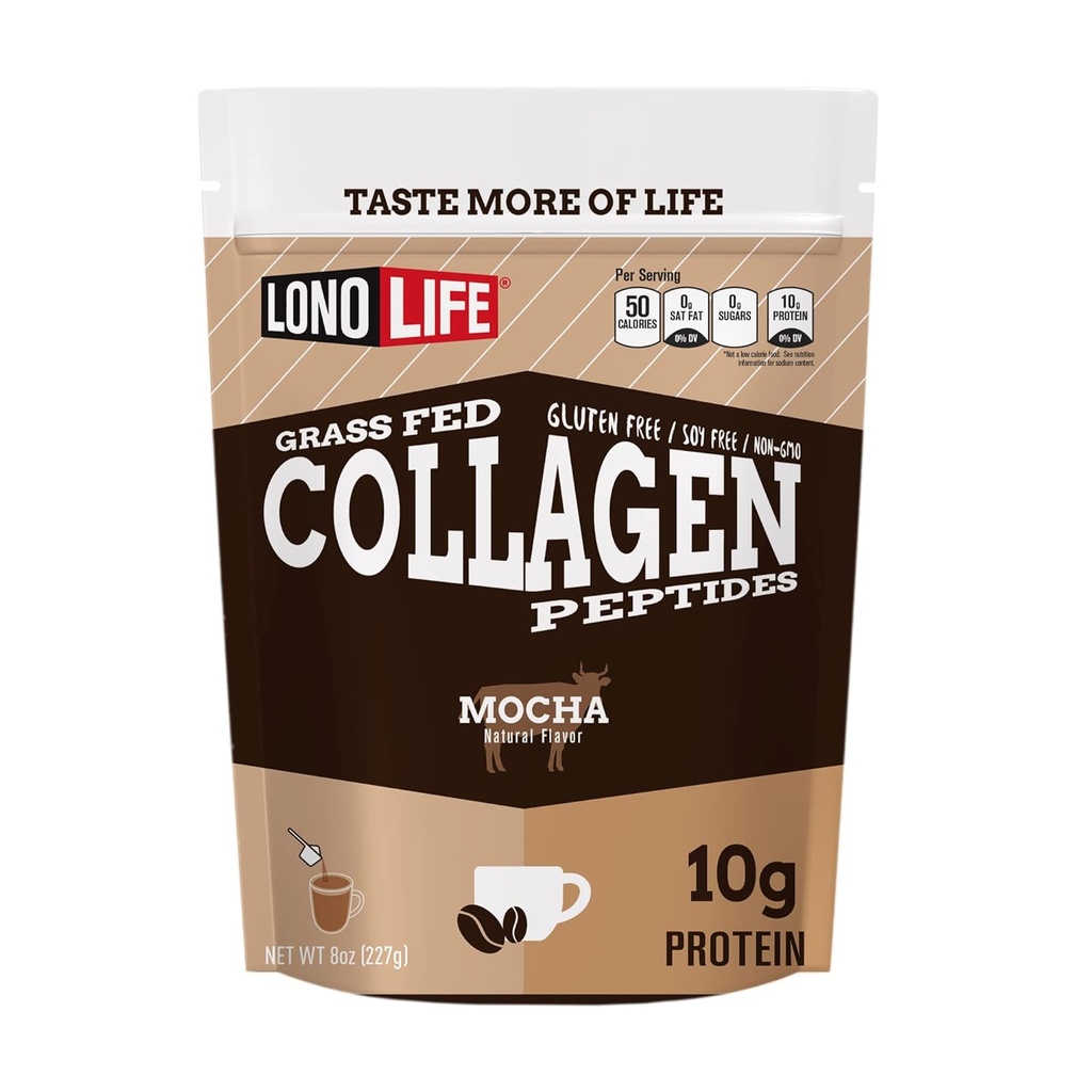 LonoLife - Moka Collagen Peptides avec 10g de protéines, Paléo et Keto Friendly, 8-Ounce Conteneur en vrac - Emballage May Vary