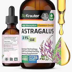 BIO KRAUTER Astragalus Teinture - Extrait liquide de racine d'Astragalus pour le soutien immunitaire - Sans alcool et sans sucre - Haute absorption - gouttes véganes 2 Fl.Oz.