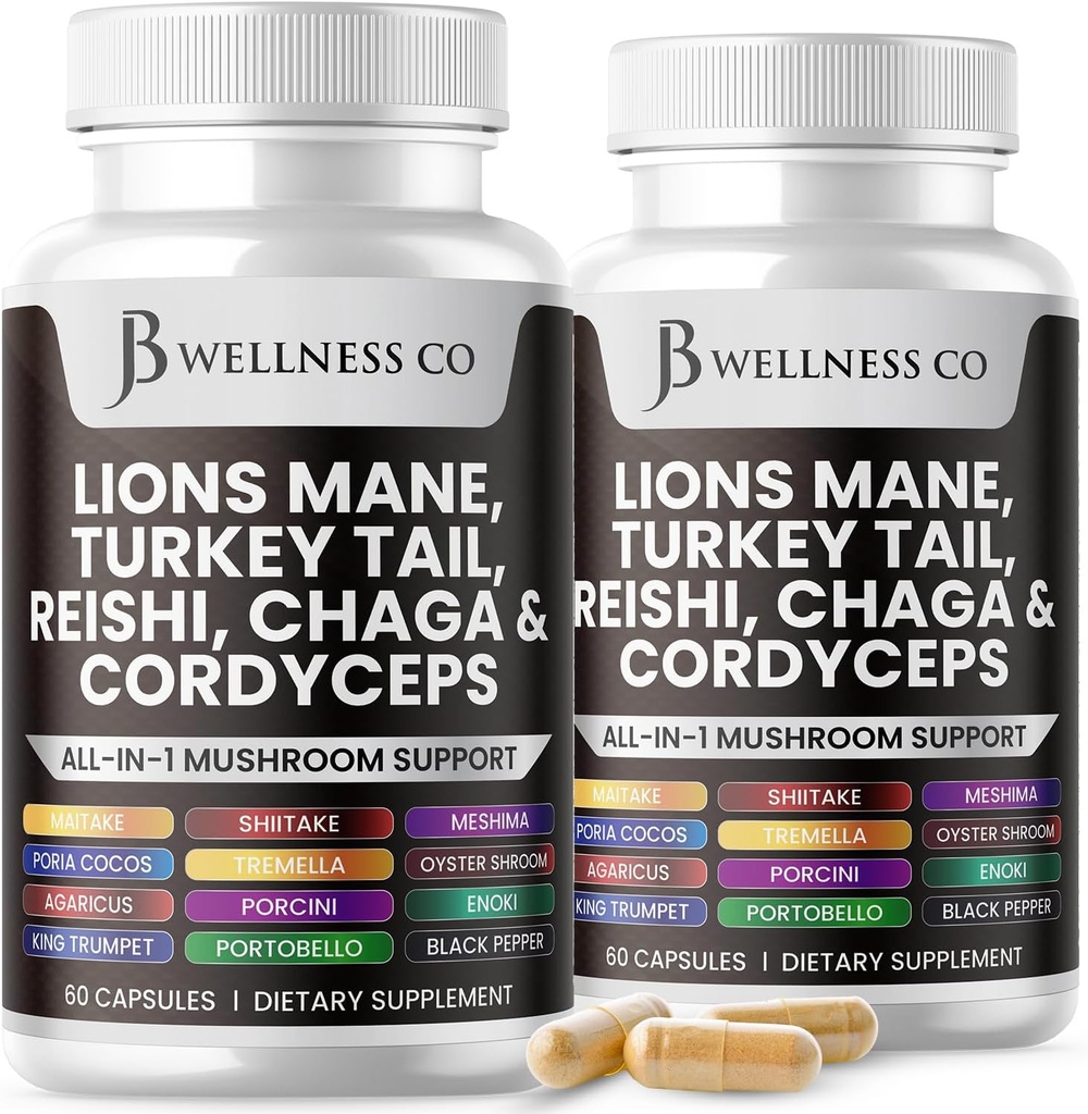 Lions Mane Supplément soutien cognitif, santé immunitaire avec la dinde Tail 20in1 Champignon Reishi Cordyceps Chaga avec la racine Marshmallow - 120 comte