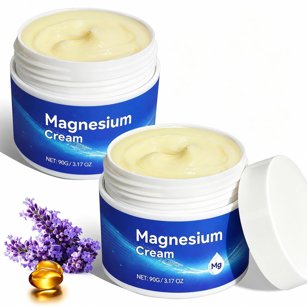 Crème de magnésium pour le corps - Huile de magnésium pour pieds, Lotion de magnésium Pure Premium avec vitamine E et huile d'amande pour la douleur musculaire