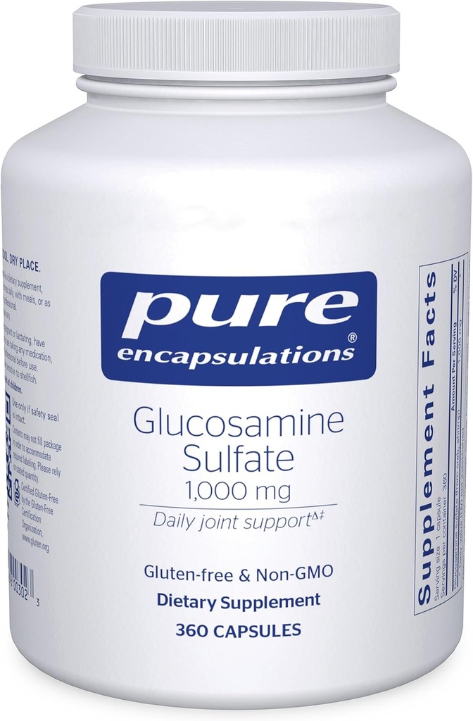 Encapsulations pures Sulfate de glucosamine 1000 mg Supplément pour le soutien et la mobilité interarmées, la santé du cartilage et le tissu conjonctif*