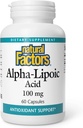 Facteurs naturels Acide alpha-lipoïque 100mg Capsules, 60-Conte