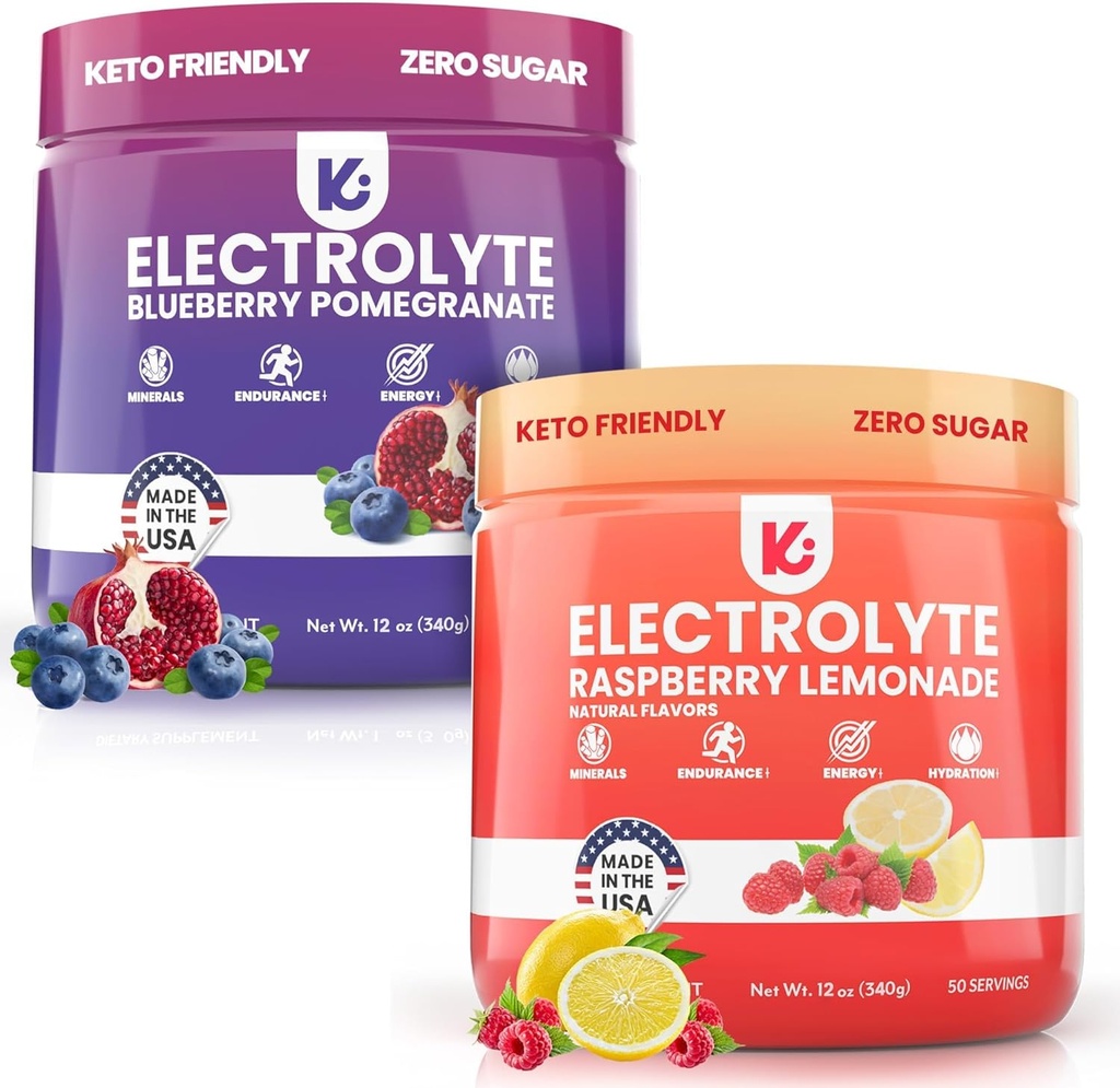Keppi Keto électrolytes en poudre sans sucre - Zero Carbs - Fabriqué aux États-Unis - hydratation avancée, performance et récupération - Lemonade de framboise et parfum de grenade de myrtilles - Mélanges facilement sans grumeaux