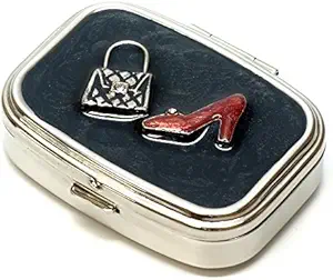 9339 Square Petite Pill Box Organisateur Black Silver Casino Dies & Cards Femmes Travel Pill Case Purse Pocket Container Daily Portable Medicine Vitamine Box Supplément Médicament Mini Stockage