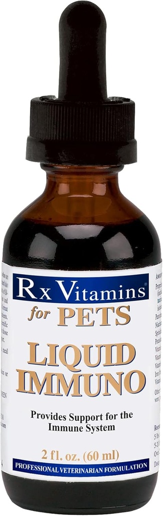 Rx Vitamines Liquid Immuno Dog & Cat Immune Support - Reishi Mushroom Plus L-Lysine pour chats - Supplément d'immunité pour chiens - Bacon Flavor - 2 oz.