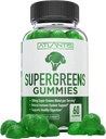 Atlantis Nutrition Supergreens Gummies - Supplément quotidien de superaliments verts avec épinards, brocoli, moringa, racine de betterave, celery, thé vert et açai pour le soutien immunitaire - Flacon de framboise naturel, 60 cnt