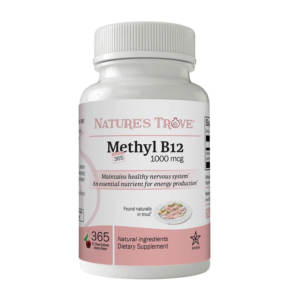 Vitamine B12 méthylcobalamine 1000 mcg, 365 Nombre, B12 Vitamines à croquer, Saveur de cerise