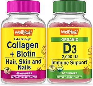 Eh bien oui Collagène + Biotine + Vitamine biologique D3, Gommies Bundle - Grande dégustation, supplément de vitamine, sans gluten, sans OGM, gommy à croquer