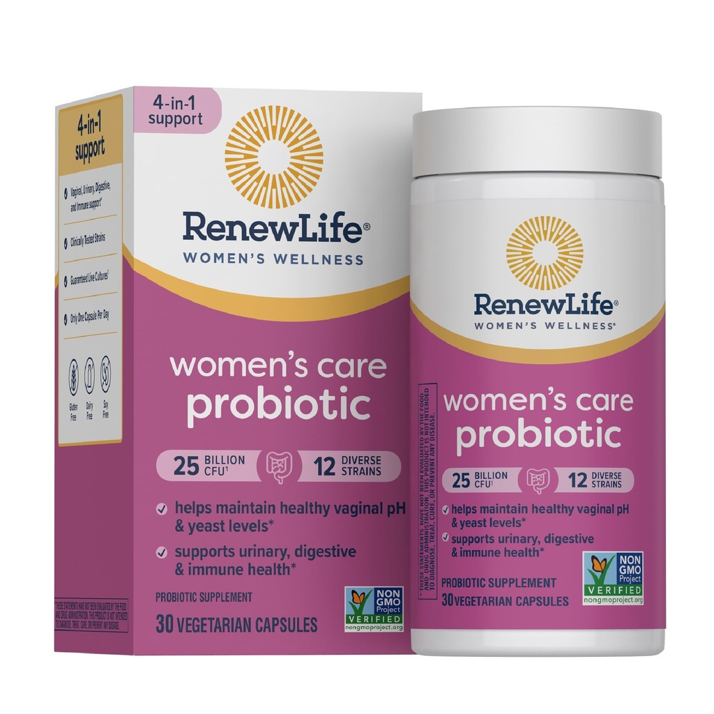 Renouveler la vie Capsules probiotiques pour femmes, soutient l'équilibre du pH pour les femmes, la santé vaginale, urinaire, digestive et immunitaire, L. Rhamnosus GG, laiterie, soja et sans gluten, 25 milliards CFU - 30 Ct