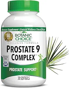 Botanic Choice Prostate 9 Complex - Suppléments prostate pour les hommes avec Saw Palmetto, Pygeum et Lycopène - Supplément prostate avancé pour le flux urinaire et la santé cellulaire - 30 Softgels