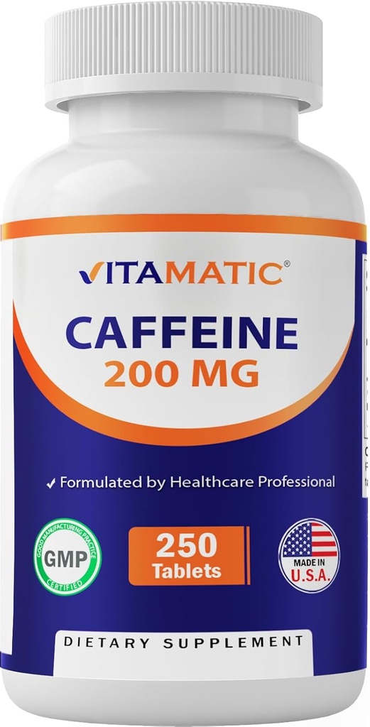 Pilules de caféine vitamatique 200mg par portion, 250 comprimés végétariens