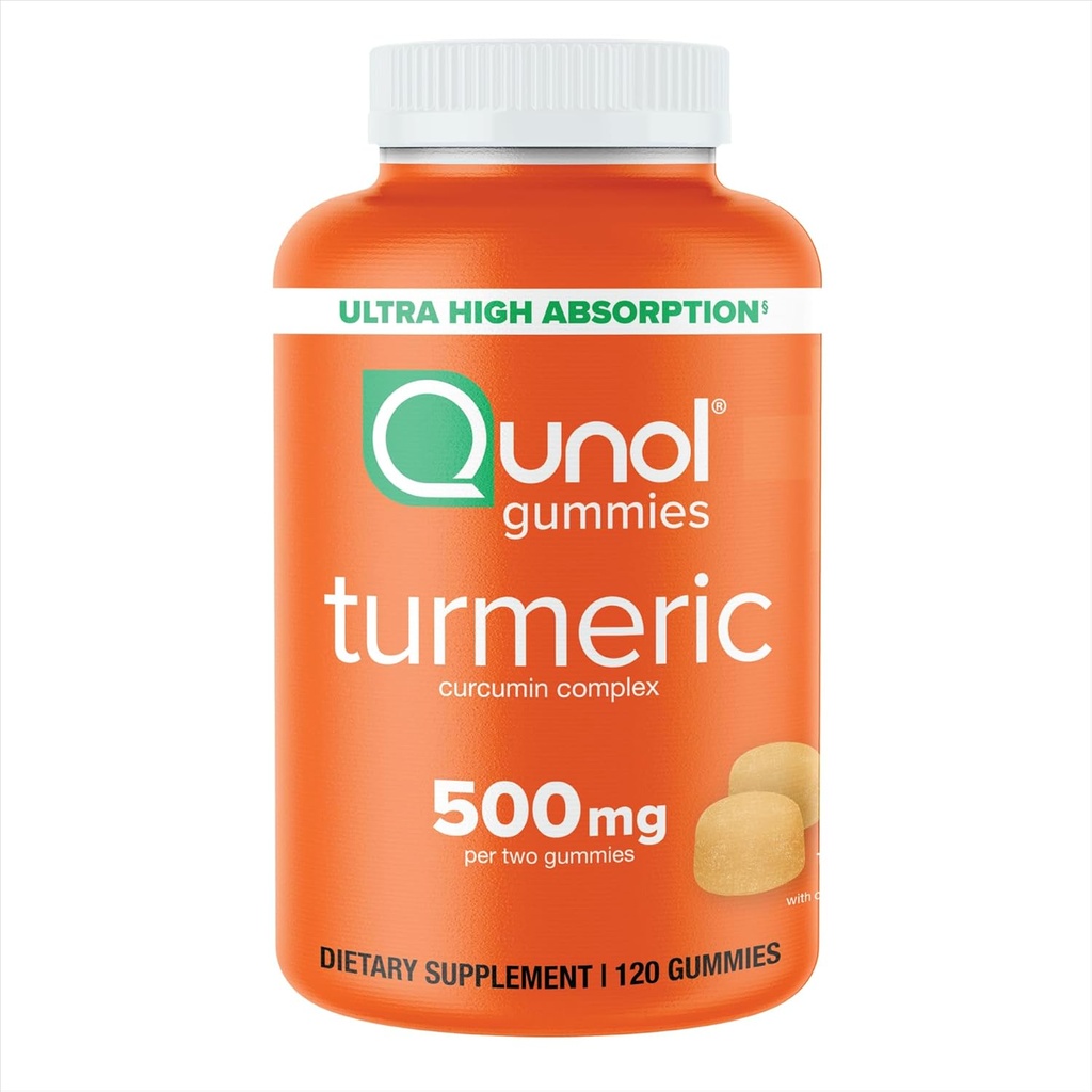 Gummies turcumées Qunol, Gummy avec 500mg Curcumine curcumine, Supplément de soutien mixte, Curcumine tumérique ultra haute absorption, végétalien, sans gluten, 2 mois d'approvisionnement, 120 comtes