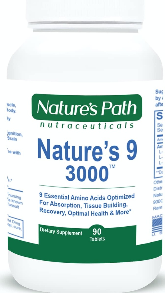 Supplément aux acides aminés essentiels 9 3000 de la nature, meilleur complexe d'acides aminés EAA Tous les 9 pilules essentielles d'acides aminés, Aminos végétaliens 90 pilules 1 gramme par comprimé