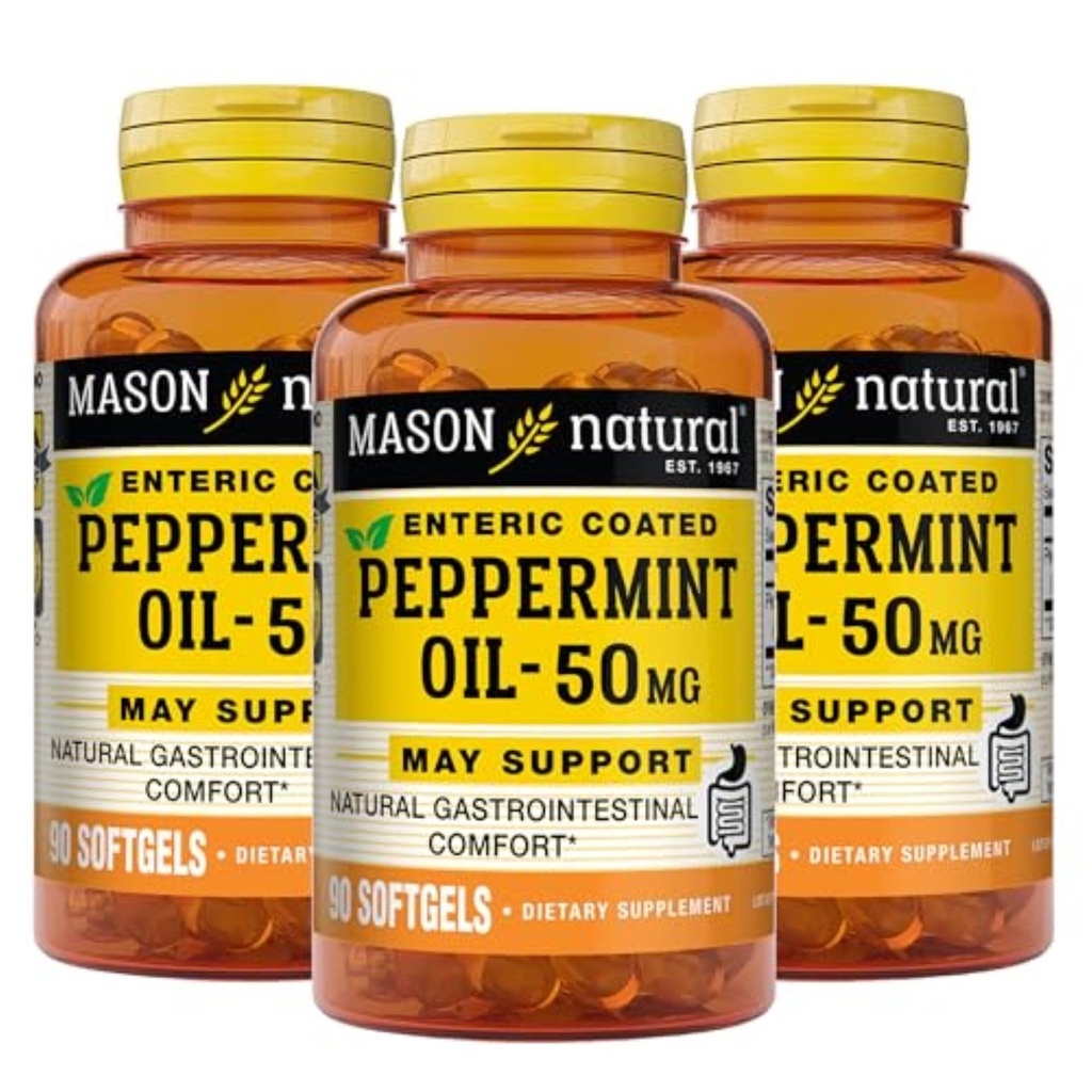 MASON NATURAL Peppermint Oil 50 mg Enteric Coated Supplément, 270 jours de soutien gastro-intestinal pour Bowel, pilules softgel fonctionnant normalement