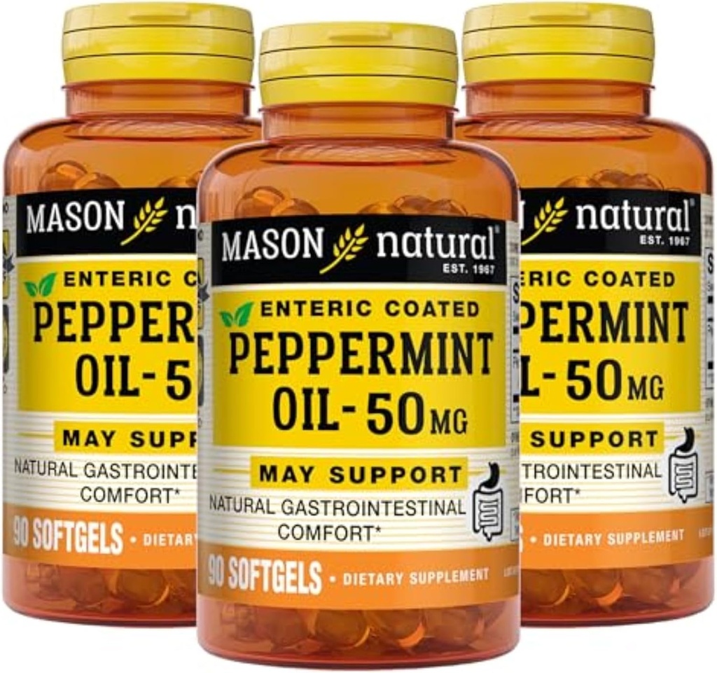 MASON NATURAL Peppermint Oil 50 mg Enteric Coated Supplement, 270 Day Supply of Gastrointestinal Support for Normally Functioning Bowel, Softgel Pills