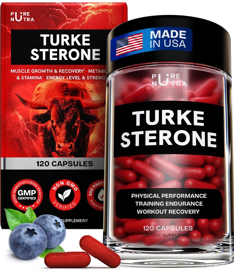 Turkestérone Supplément pour les hommes - Supplément de Turkestérone biologique pour la croissance musculaire avec/Fadogia Agrestis Pterostilbene - Poudre complexe de Turkestérone - 120 Turkestrone Capsules Vegan 1 Pack