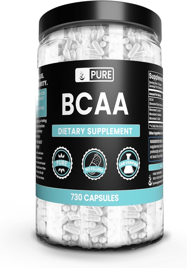Ingrédients originaux purs BCAA (730 Capsules) Pas de Magnésium ou de Rice Filters, Toujours Pure, Verified Lab