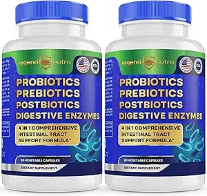 Probiotiques + Prébiotiques Postbiotiques Enzymes digestifs = 4 en 1 Formule Supplément pour une meilleure digestion Santé des femmes, des hommes et des Gut, 2-Pack, 120 Compte