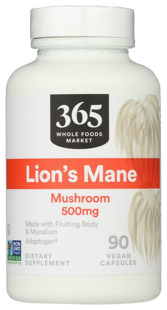 365 par Whole Foods Market, Lion's Mane Mushroom 500mcg, Vegan, 90 comte
