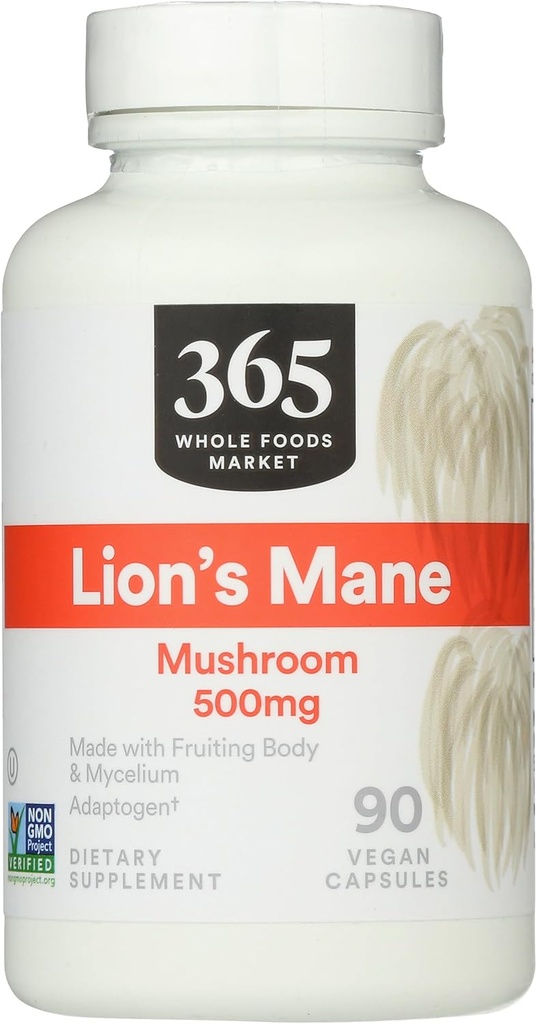 365 par Whole Foods Market, Lion's Mane Mushroom 500mcg, Vegan, 90 comte