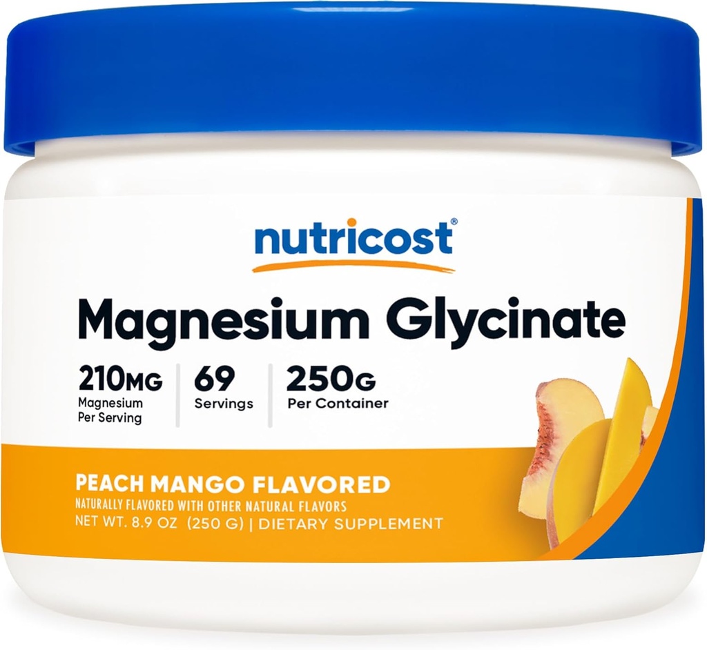 Poudre de glycinate de magnésium (Peach Mango, 250 grammes) - Glycinat de magnésium (sous forme de bisglycinate)