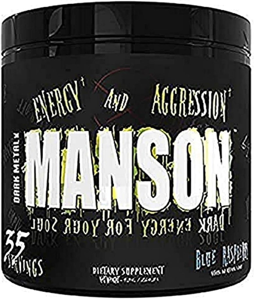 DARK METAL Inc. Manson High Stim Pre Workout Powder, Energy Focus Strength, Loaded with Beta Alanine L-Carnitine Caffeine Infinergy, 35 Srvgs, Blue Raspberry