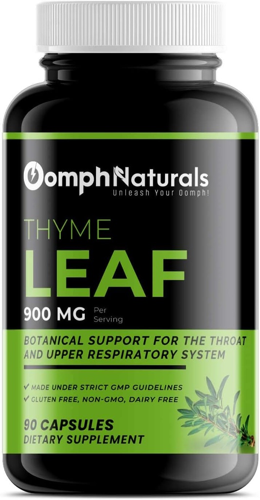 Thyme Leaf, 900 mg Thymus Vulgaris Leaf Extract, 90 capsules 45 jours d'approvisionnement, sans OGM, sans gluten, supplément pour la santé respiratoire